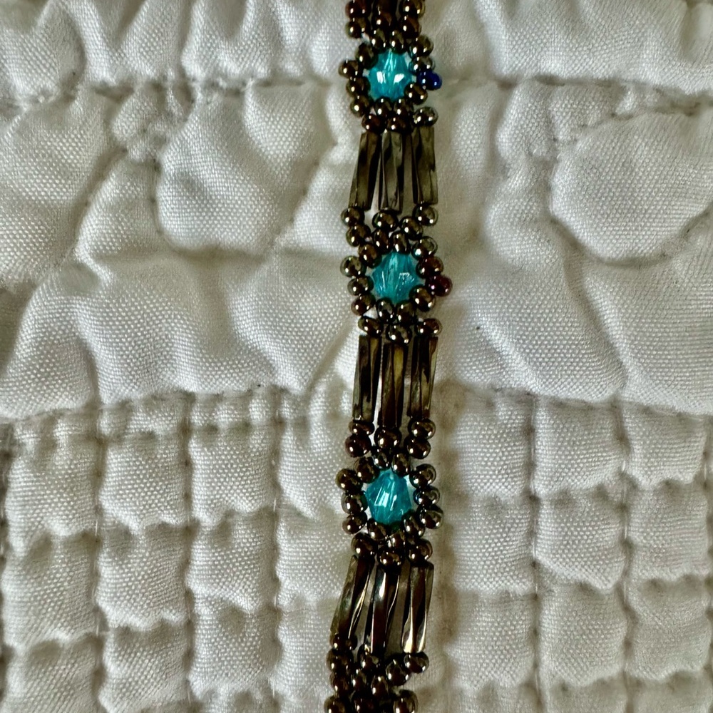 Handmade Elegant Bronze and Turquoise Beaded Bracelet—Made in Ecuador - Picture 3 of 4